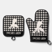Merry Christmas Black & White Buffalo Plaid Angel Ovenwant & Pannenlap Set (Voorkant)