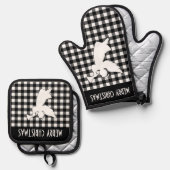 Merry Christmas Black & White Buffalo Plaid Angel Ovenwant & Pannenlap Set (Voorkant / Achterkant)