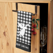 Merry Christmas Black & White Buffalo Plaid Angel Theedoek