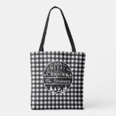 Merry Christmas Black & White Buffalo Plaid Custom Tote Bag (Achterkant)