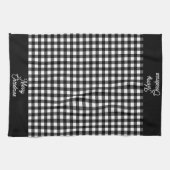 Merry Christmas Black & White Buffalo Plaid Theedoek (Horizontaal)