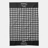 Merry Christmas Black & White Buffalo Plaid Theedoek (Verticaal)