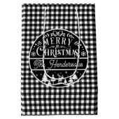 Merry Christmas Black & White Plaid Aangepaste naa Medium Cadeauzakje (Achterkant)