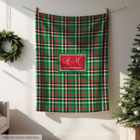 Merry Christmas Blanket Festive Red Green Tartan Fleece Deken