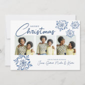 MERRY CHRISTMAS | Blauwe Waterverf Snowflake Kaart (Voorkant)