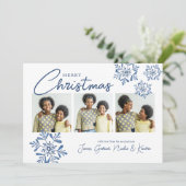 MERRY CHRISTMAS | Blauwe Waterverf Snowflake Kaart (Staand voorkant)