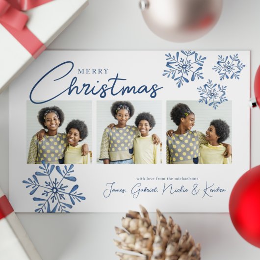 MERRY CHRISTMAS | Blauwe Waterverf Snowflake Kaart