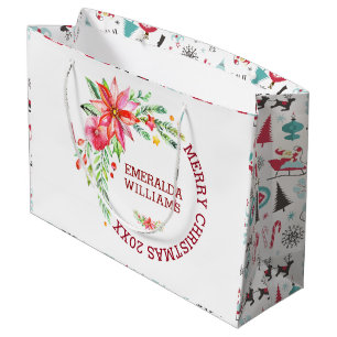 Merry Christmas Bloemen Boeket Ontwerp Groot Cadeauzakje