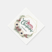 Merry Christmas Bloemen Pine Cone Holly Gold Lijst Servet (Hoek)