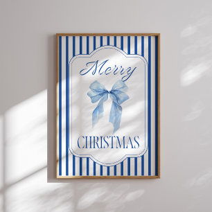 Merry Christmas Blue Bow Poster