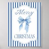 Merry Christmas Blue Bow Poster (Voorkant)