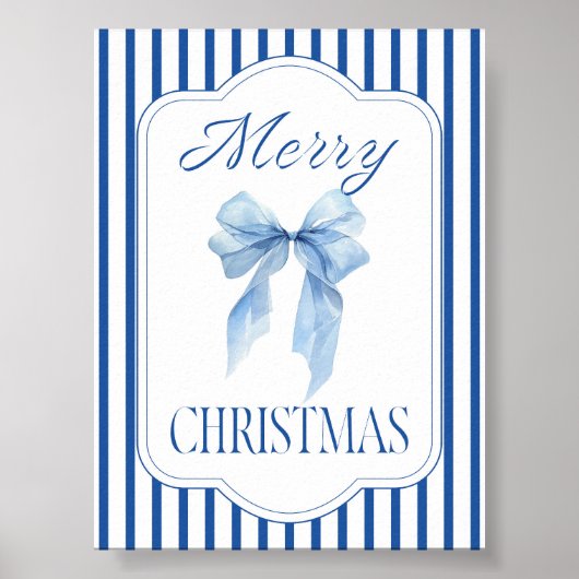 Merry Christmas Blue Bow Poster (Voorkant)