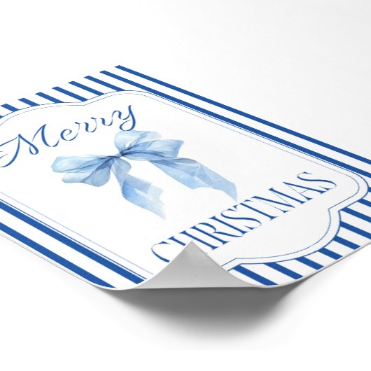 Merry Christmas Blue Bow Poster (Hoek)