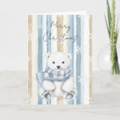 Merry Christmas Blue Cream Snowflakes Stripes Beer Kaart (Voorkant)