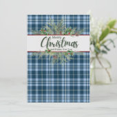 "Merry Christmas"  Blue Gingham Plaid Feestdagenkaart (Staand voorkant)