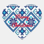 MERRY CHRISTMAS Blue KNIT-Stickers personaliseren Hart Sticker (Voorkant)