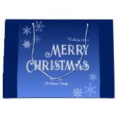 Merry Christmas Blue Modern Snowflake Groot Cadeauzakje (Voorkant)