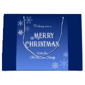 Merry Christmas Blue Modern Snowflake Groot Cadeauzakje (Voorkant)