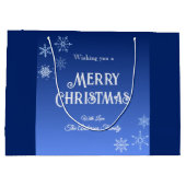 Merry Christmas Blue Modern Snowflake Groot Cadeauzakje (Achterkant)