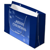 Merry Christmas Blue Modern Snowflake Groot Cadeauzakje (Voorkant Gekanteld)