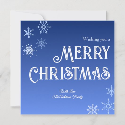 Merry Christmas Blue Modern Snowflake Holiday Card Feestdagenkaart (Voorkant)