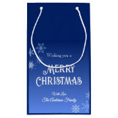 Merry Christmas Blue Modern Snowflake Klein Cadeauzakje (Achterkant)