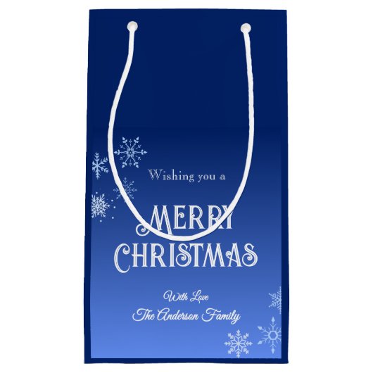 Merry Christmas Blue Modern Snowflake Klein Cadeauzakje (Voorkant)