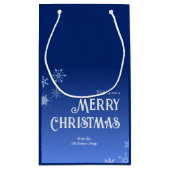 Merry Christmas Blue Modern Snowflake Klein Cadeauzakje (Achterkant)