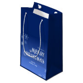 Merry Christmas Blue Modern Snowflake Klein Cadeauzakje (Voorkant Gekanteld)