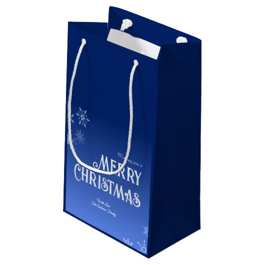 Merry Christmas Blue Modern Snowflake Klein Cadeauzakje (Achterkant Gekanteld)