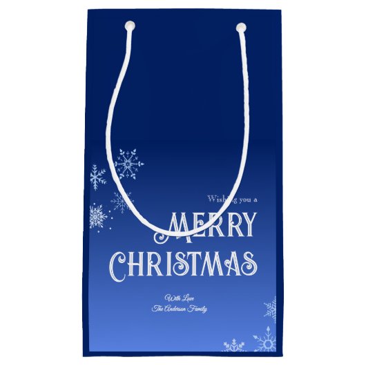 Merry Christmas Blue Modern Snowflake Klein Cadeauzakje (Voorkant)