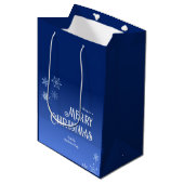 Merry Christmas Blue Modern Snowflake Medium Cadeauzakje (Voorkant Gekanteld)