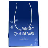 Merry Christmas Blue Modern Snowflake Medium Cadeauzakje (Voorkant)