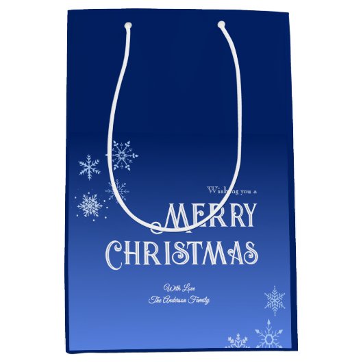 Merry Christmas Blue Modern Snowflake Medium Cadeauzakje (Voorkant)