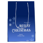 Merry Christmas Blue Modern Snowflake Medium Cadeauzakje (Achterkant)