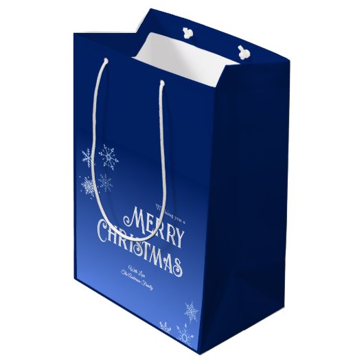 Merry Christmas Blue Modern Snowflake Medium Cadeauzakje (Achterkant Gekanteld)