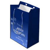 Merry Christmas Blue Modern Snowflake Medium Cadeauzakje (Voorkant Gekanteld)