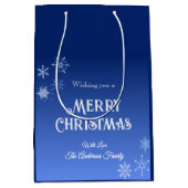 Merry Christmas Blue Modern Snowflake Medium Cadeauzakje (Voorkant)
