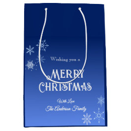 Merry Christmas Blue Modern Snowflake Medium Cadeauzakje