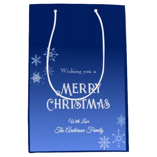 Merry Christmas Blue Modern Snowflake Medium Cadeauzakje (Voorkant)