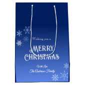 Merry Christmas Blue Modern Snowflake Medium Cadeauzakje (Achterkant)