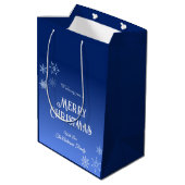 Merry Christmas Blue Modern Snowflake Medium Cadeauzakje (Achterkant Gekanteld)