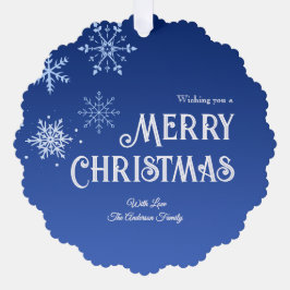 Merry Christmas Blue Modern Snowflake Ornament Kaart