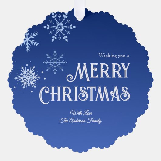 Merry Christmas Blue Modern Snowflake Ornament Kaart (Voorkant)