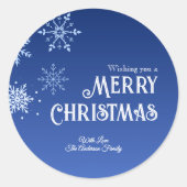 Merry Christmas Blue Modern Snowflake Ronde Sticker (Voorkant)