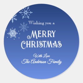 Merry Christmas Blue Modern Snowflake Ronde Sticker