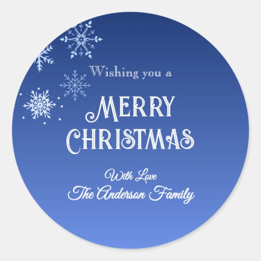 Merry Christmas Blue Modern Snowflake Ronde Sticker (Voorkant)