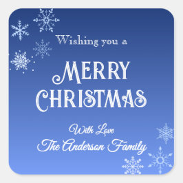 Merry Christmas Blue Modern Snowflake Vierkante Sticker