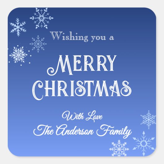 Merry Christmas Blue Modern Snowflake Vierkante Sticker (Voorkant)