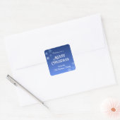 Merry Christmas Blue Modern Snowflake Vierkante Sticker (Envelop)